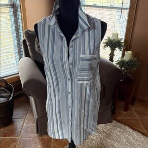 Blue Striped Sleeveless Shirt